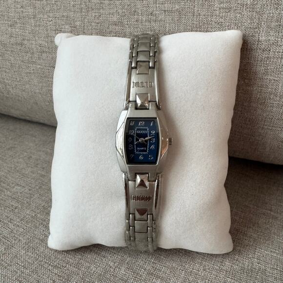 GUCCI Quartz Stainless Steel Rectangle Blue Dial Wrist Watch Water Resistant - Picture 1 of 6